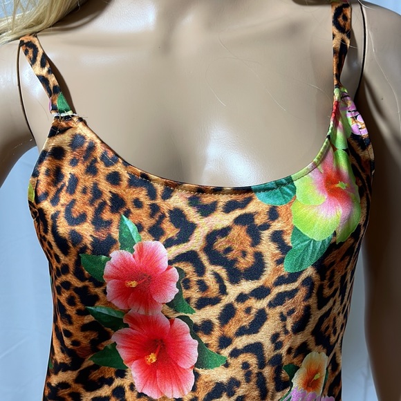 COLLUSION SATIN SLIP MAXI DRESS LEOPARD FLORAL PRINT - Picture 2 of 7